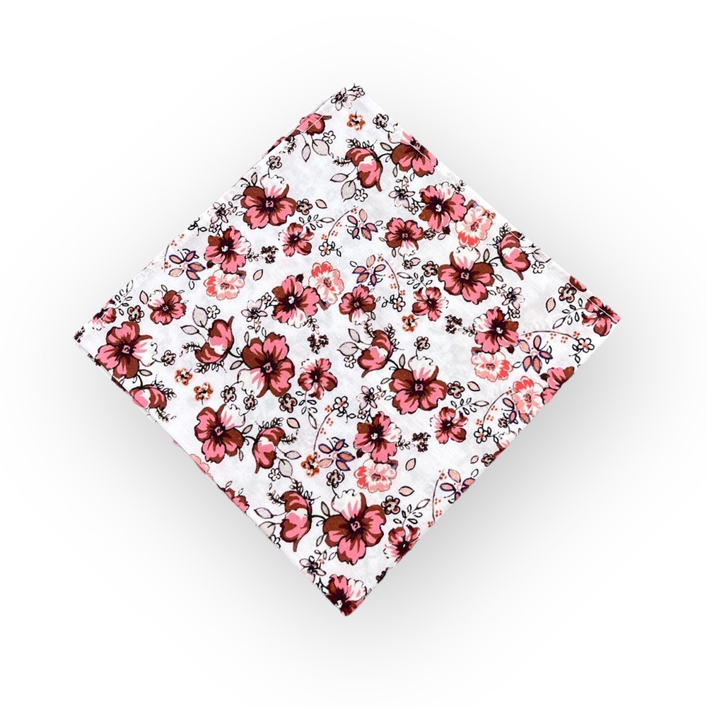 White w/ Ruby Red Floral Pocket Square